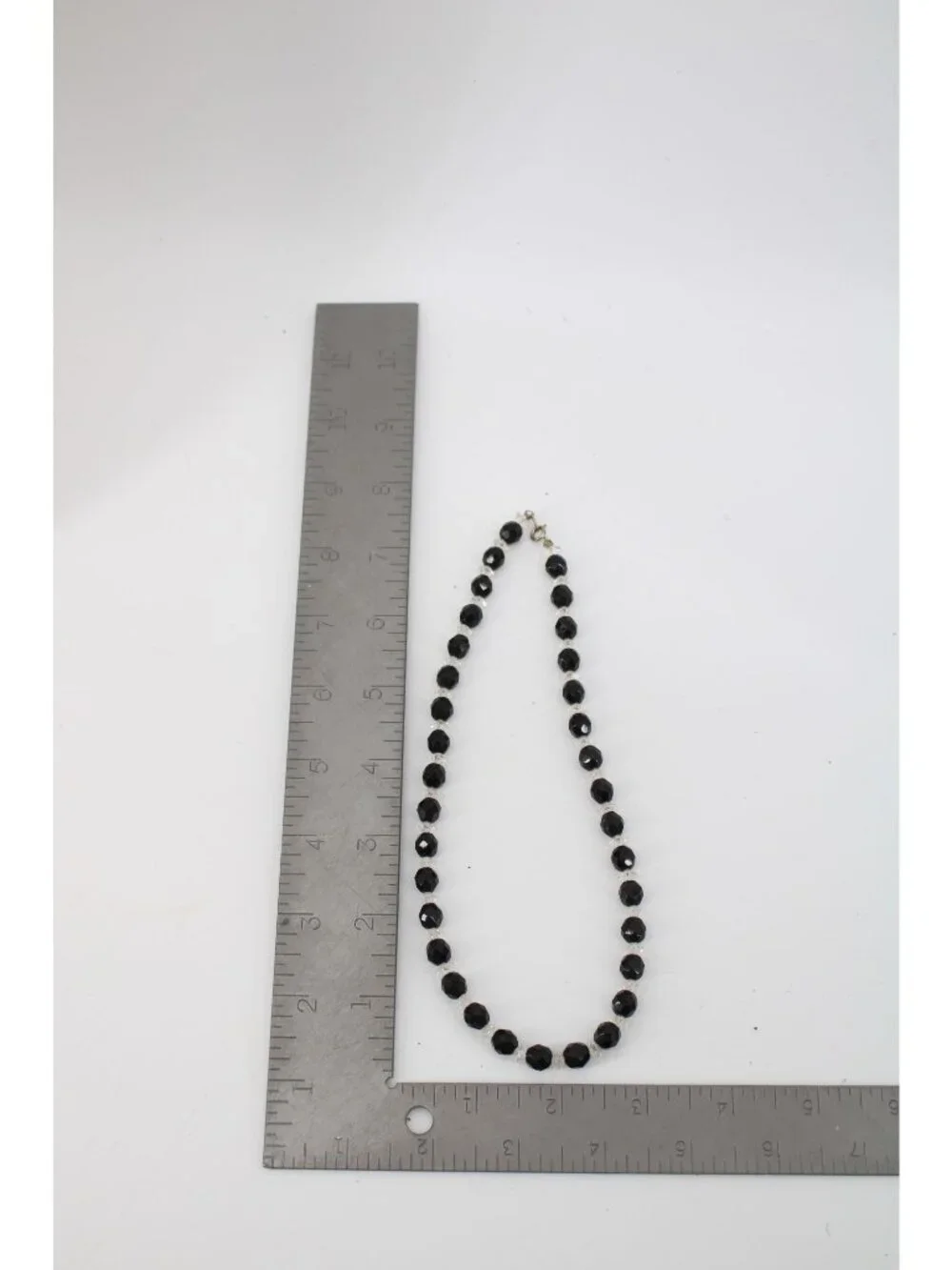 Black Clear Faceted Bead Necklace Single Strand Vintage 16